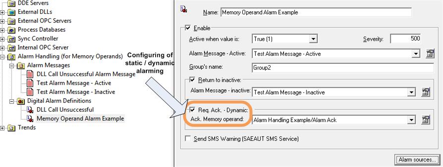 Configuring of static/dynamic alarm in configuration application of the OpcDbGateway